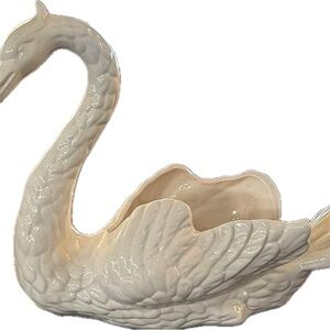 Mid Century Elegant Cream Swan Planter